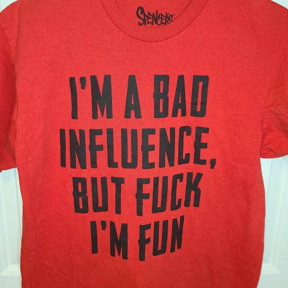 Spencer's Bad Influence But I'm Fun Red Graphic Short Sleeve T Adults Medium
